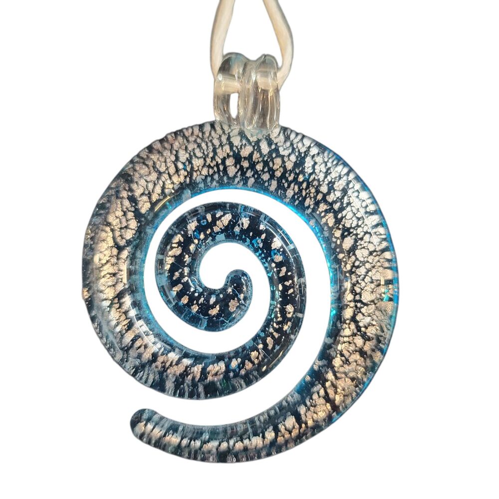 Art Glass Necklace Round Snail Pendant Blue Turquoise size 1.5" No Chain NEW